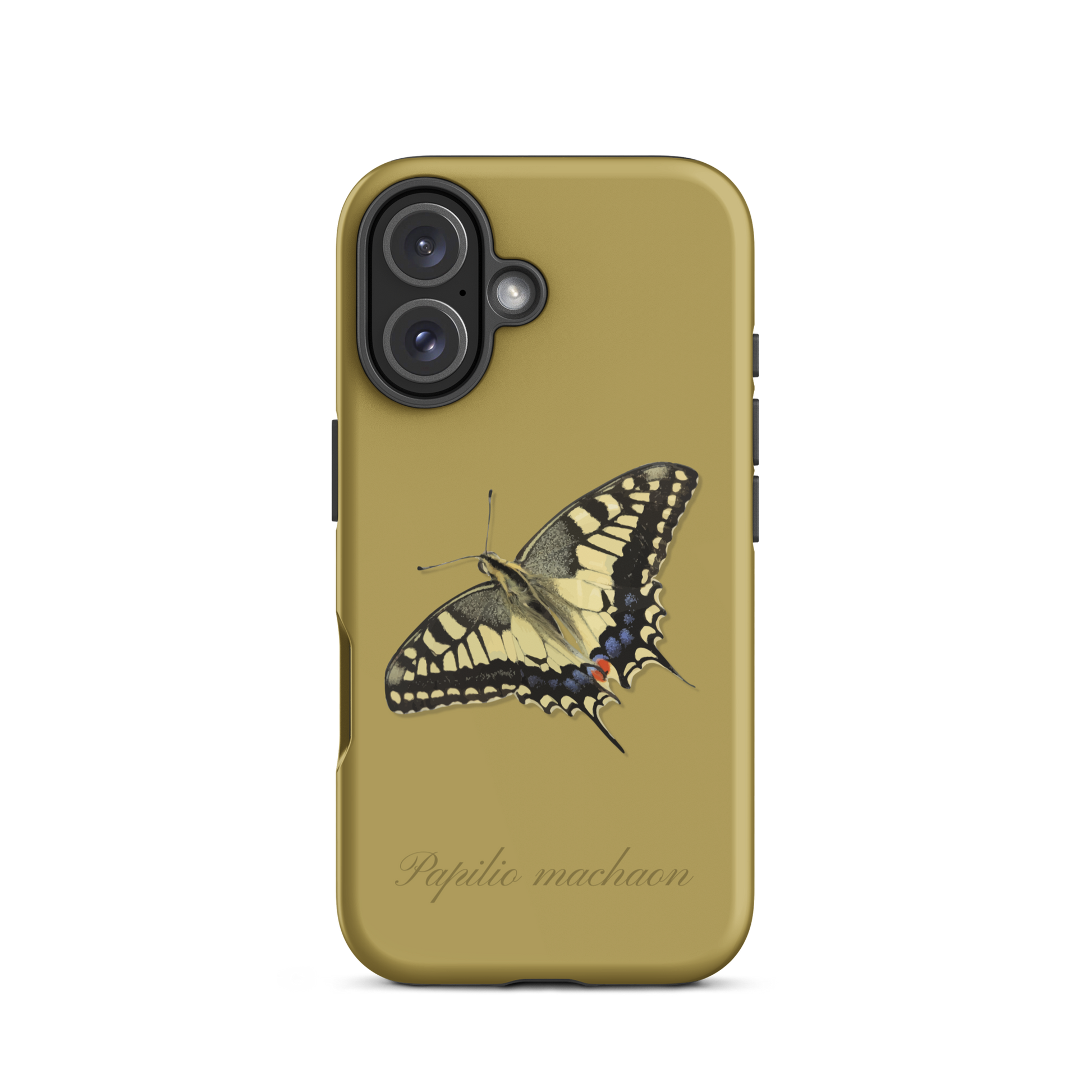 iPhone Case mit Schwalbenschwanz-Muster in Ockergelb aus Silikon