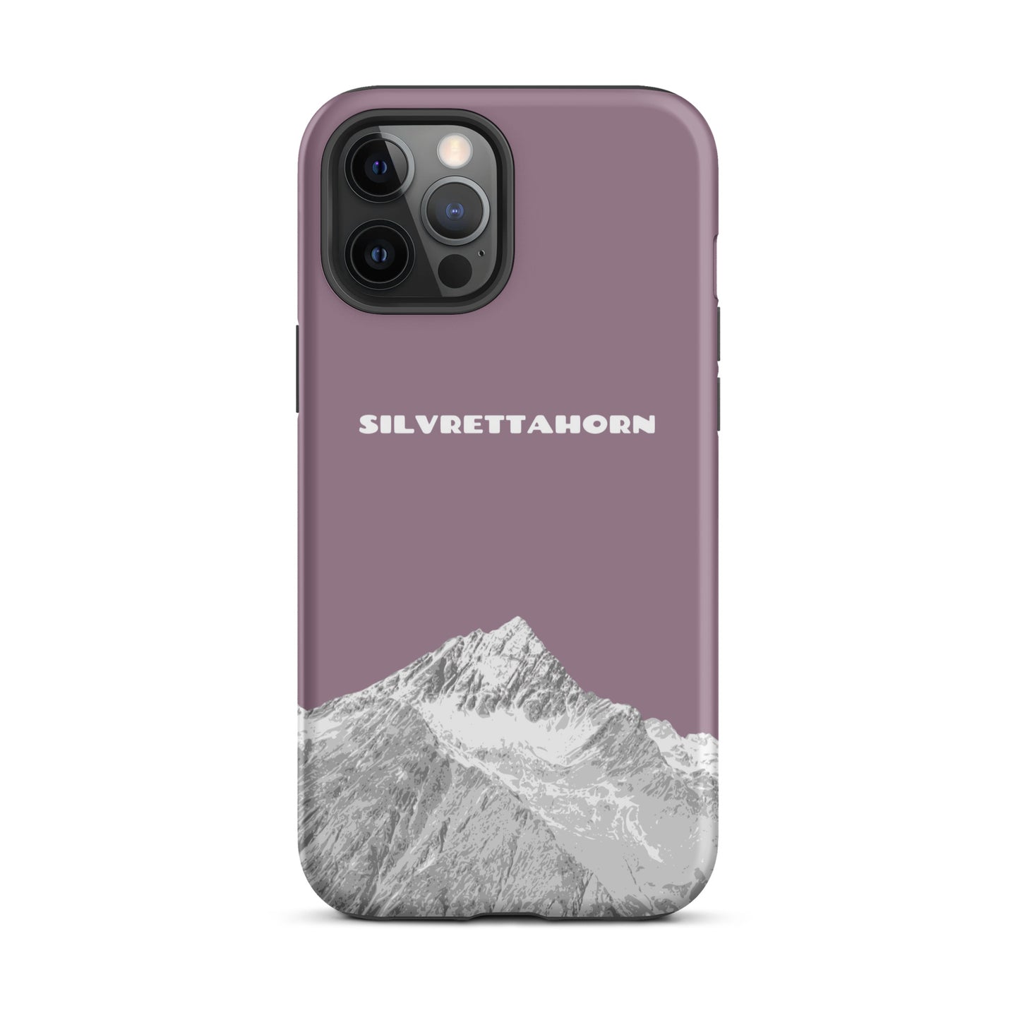 Hülle für das iPhone 12 Pro Max von Apple in der Farbe Pastellviolett, dass das Silvrettahorn auf der Grenze Graubündens zu Vorarlberg zeigt.