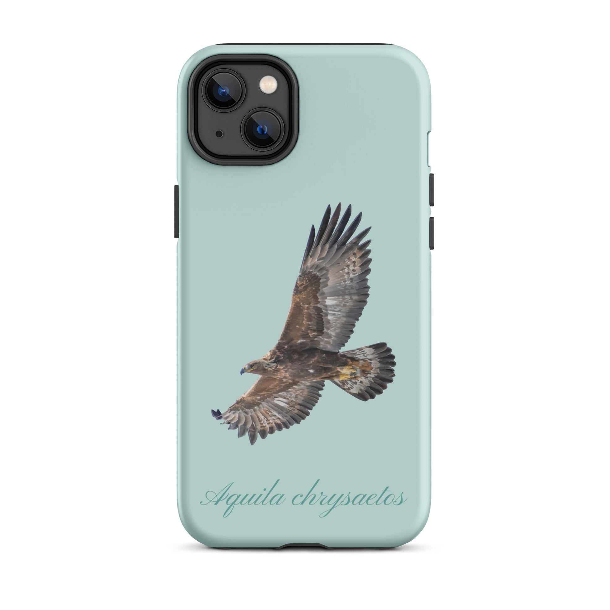 Hellblaue iPhone Hülle mit Steinadler-Motiv, Schutzhülle aus robustem Material.