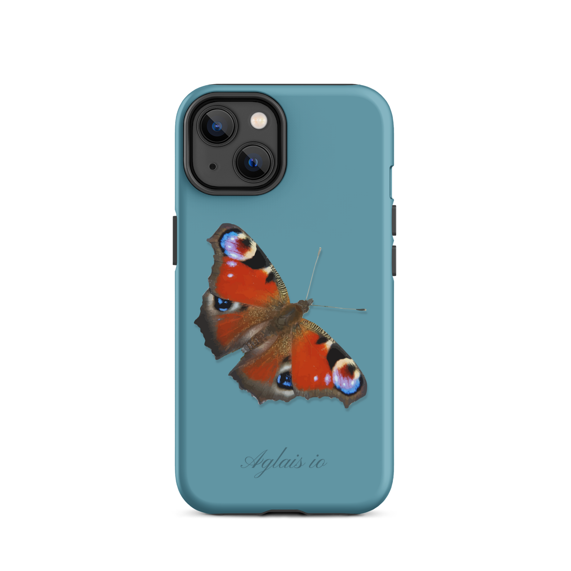 iPhone Case mit Tagpfauenauge-Muster in Gletscherwasserblau, schützende Handyhülle mit Naturdesign