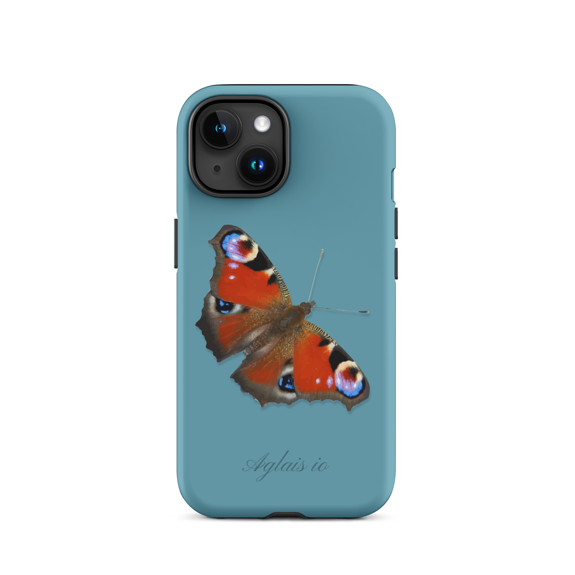iPhone Case mit Tagpfauenauge-Muster in Gletscherwasserblau