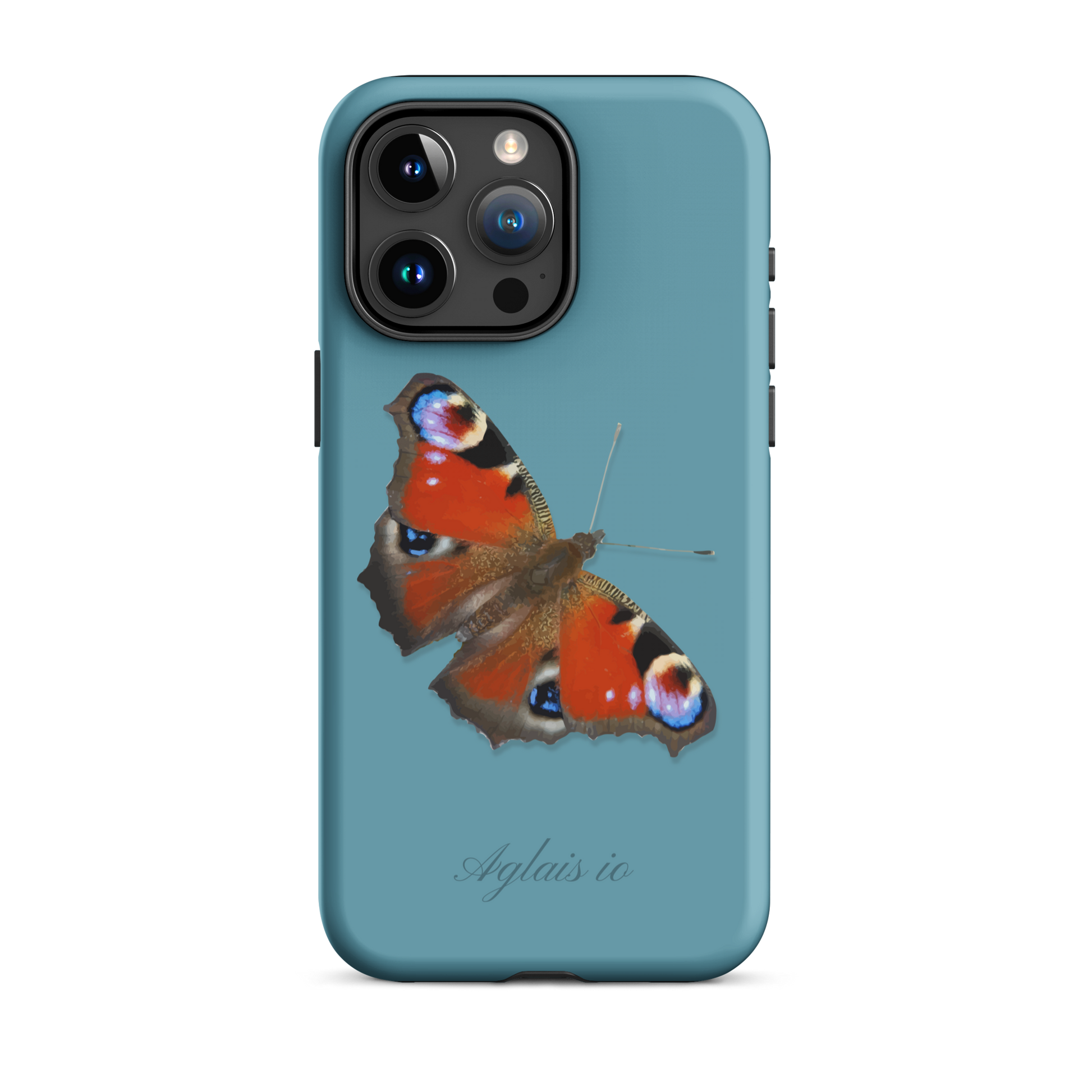 iPhone-Hülle mit Tagpfauenauge-Muster in Gletscherwasserblau, schützende Handyhülle mit einzigartigem Design