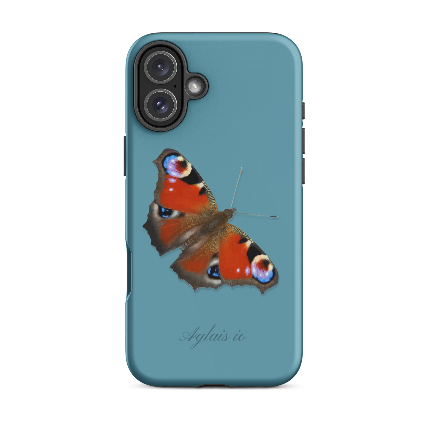 iPhone Case mit Tagpfauenauge-Design in Gletscherwasserblau, schützende Handyhülle mit Naturmotiv.