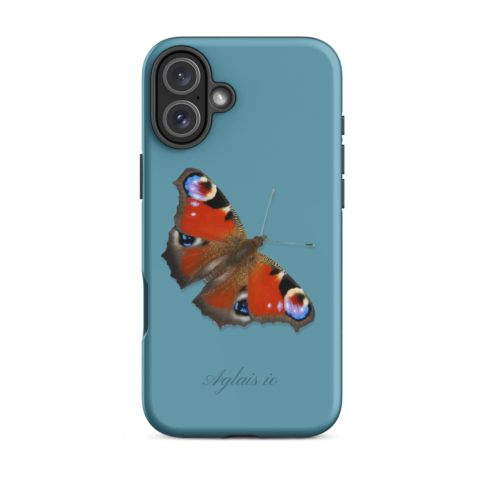iPhone Case mit Tagpfauenauge-Design in Gletscherwasserblau, schützende Handyhülle mit Naturmotiv.
