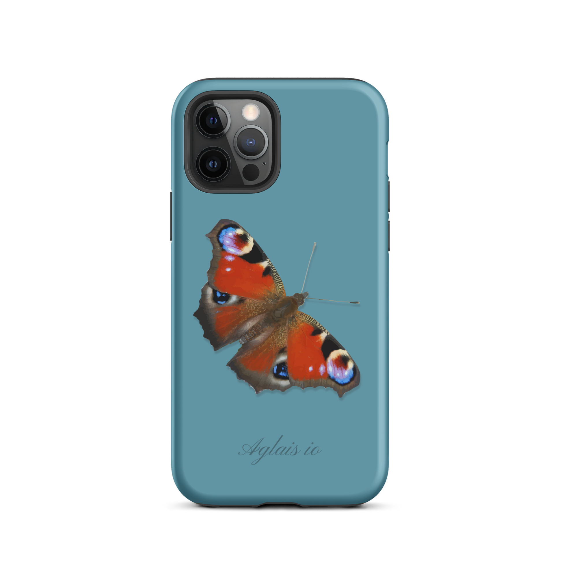 iPhone Case mit Tagpfauenauge-Muster in Gletscherwasserblau, schützende Handyhülle mit Naturdesign