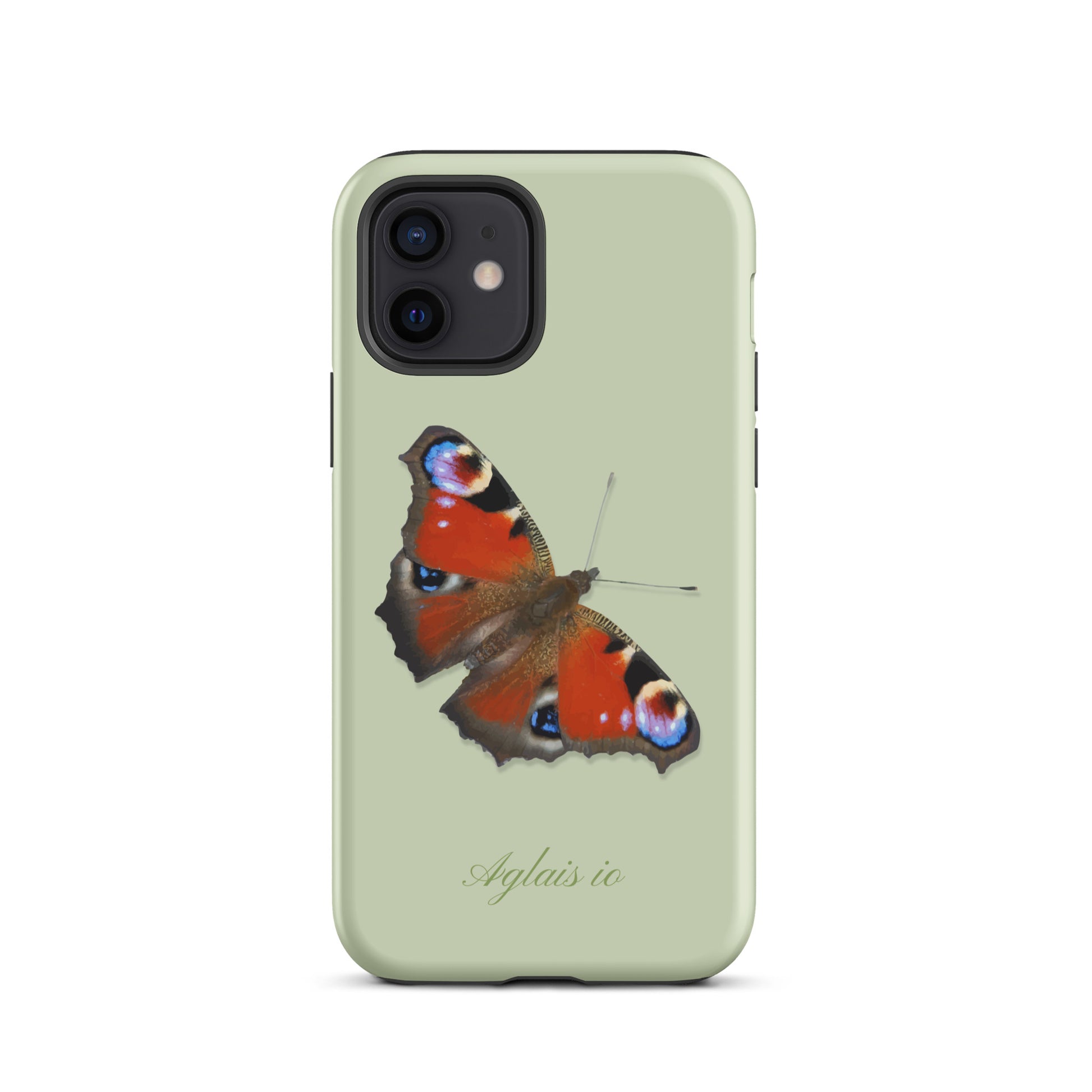 iPhone Case mit Tagpfauenauge-Muster in Hellgrün, schützende Handyhülle