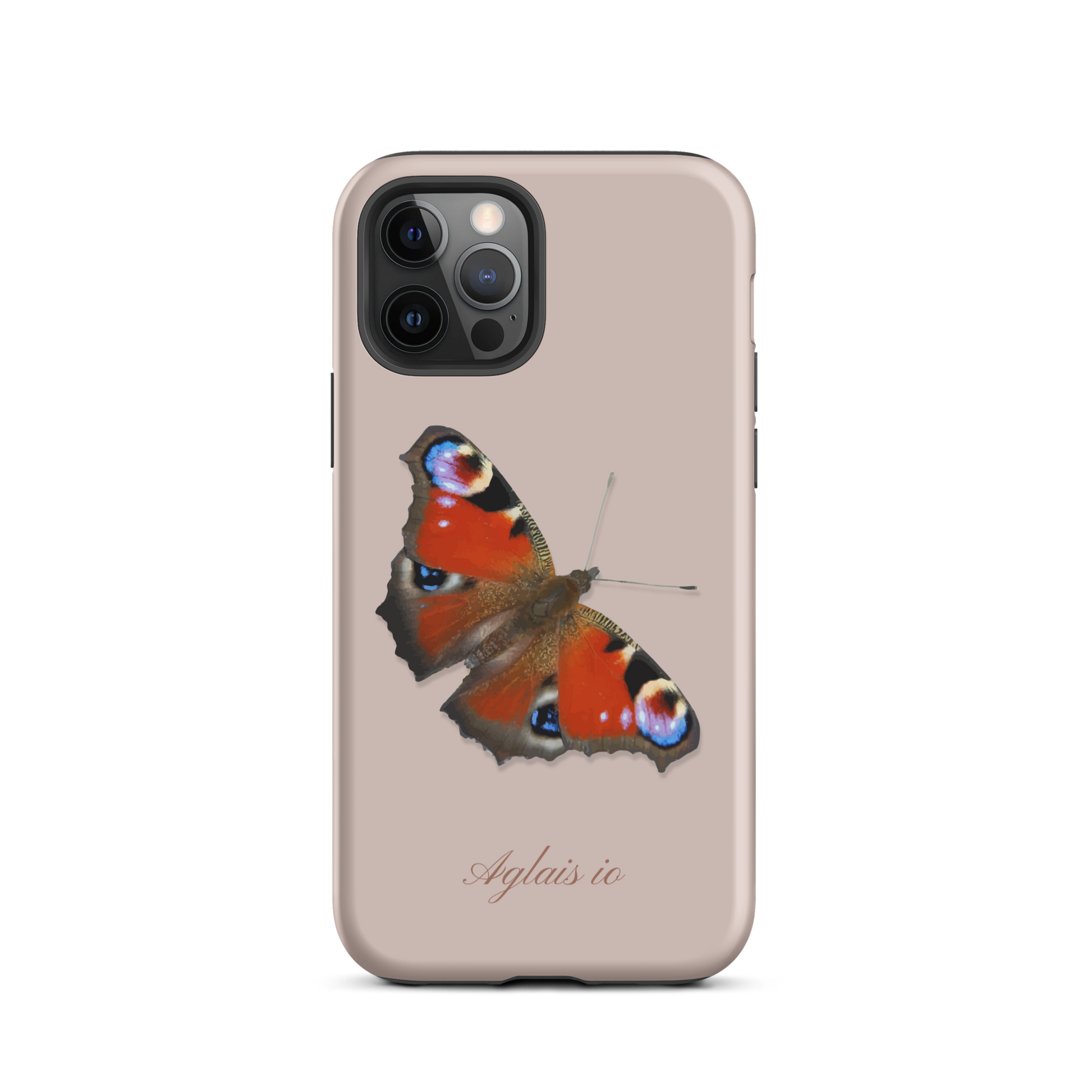Rosa iPhone Hülle mit Tagpfauenauge Motiv, seitliche Ansicht