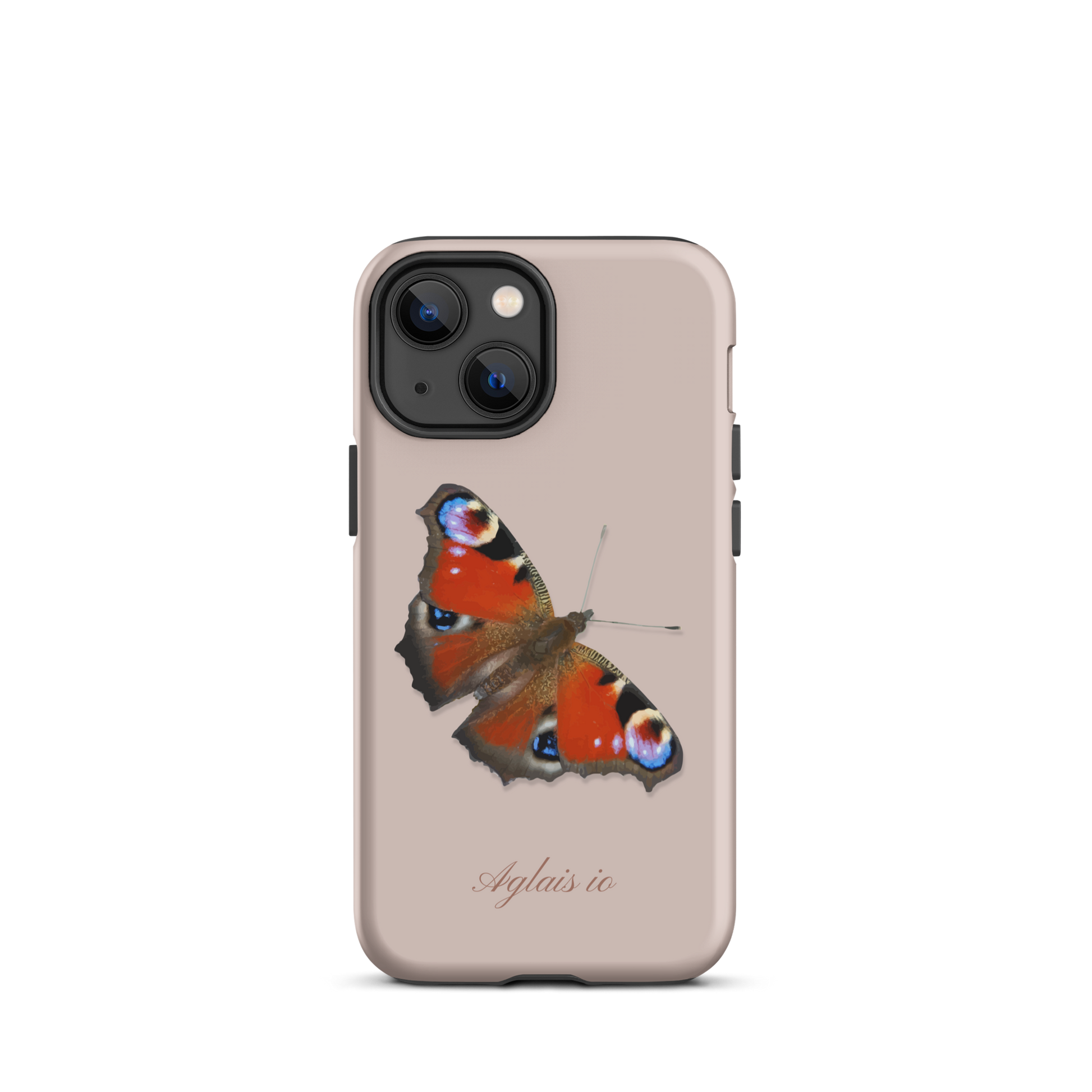 Rosa iPhone Hülle mit Tagpfauenauge Motiv, Seitenansicht
