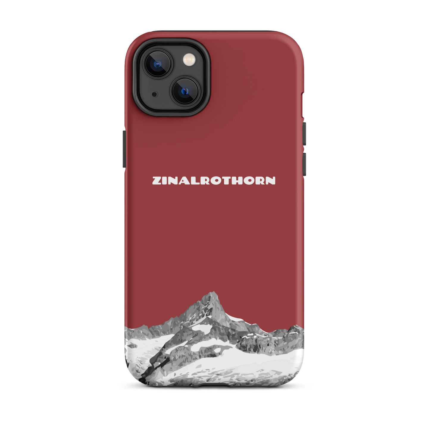 Rote iPhone 14 Plus Hard Case mit Zinalrothorn-Bergmotiv aus dem Wallis