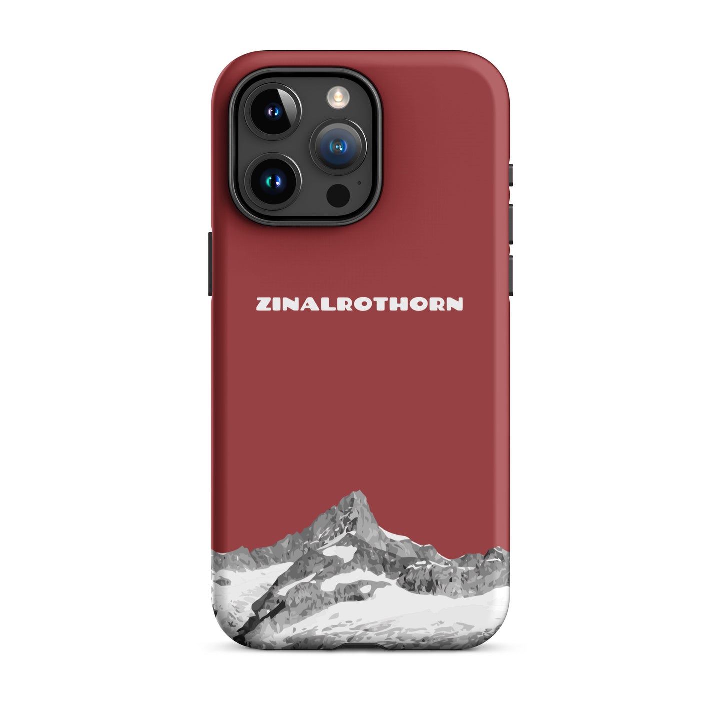 Rote iPhone 15 Pro Max Hard Case mit Zinalrothorn-Bergmotiv, robustes Design für optimalen Schutz.