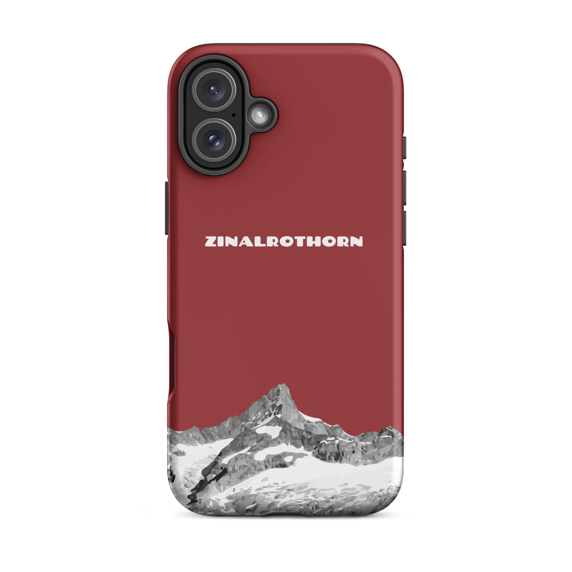 Rote iPhone 16 Plus Hard Case mit Zinalrothorn-Bergmotiv aus dem Wallis, Schweiz