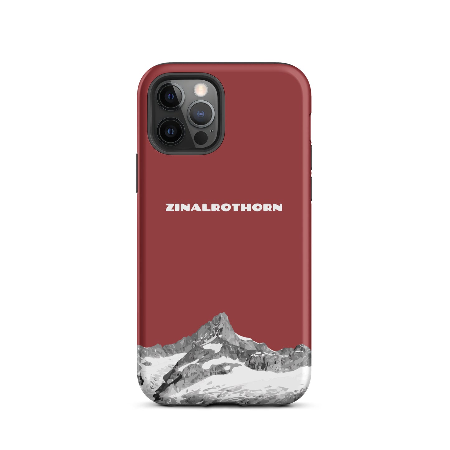 Rote iPhone 12 Pro Hard Case mit Zinalrothorn-Bergdesign, robust und stylisch.