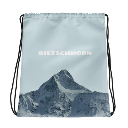 Blauer Sportbeutel mit Kordelzug und Bietschhorn-Print, ideal für Fitness und Freizeit.