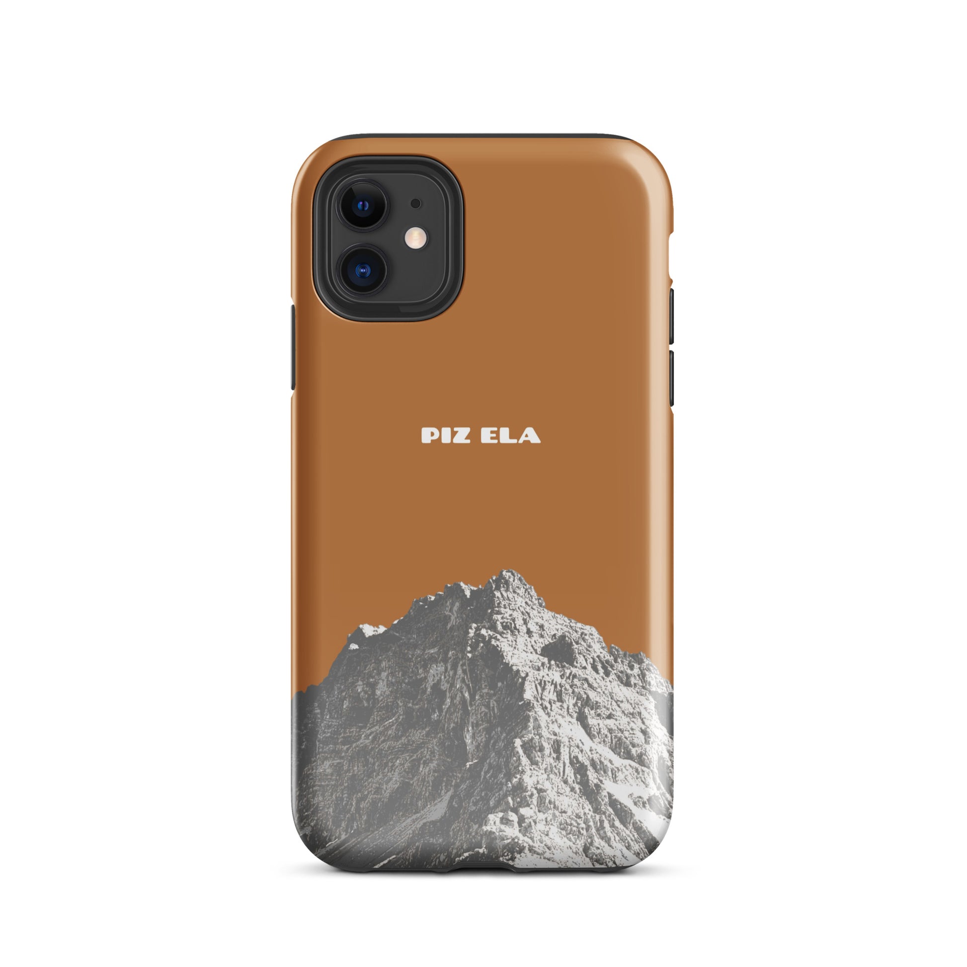 iPhone 11 Handyhülle in Kupfer mit Piz Ela Motiv, robuste Schutzhülle mit Glanzfinish