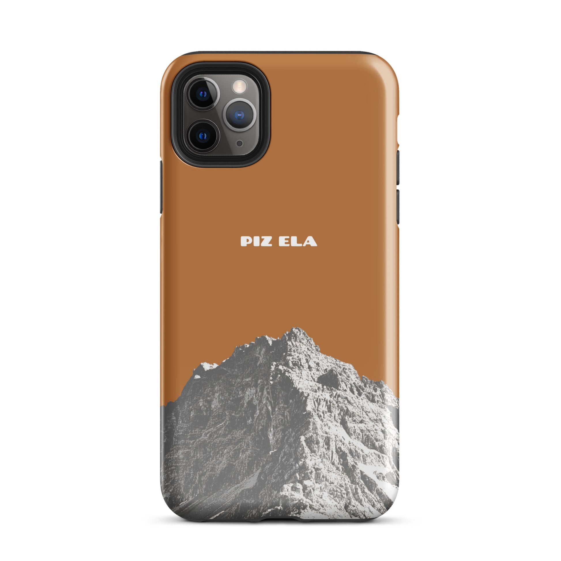 Kupferfarbene iPhone-Hülle mit Piz Ela Design, glänzende Oberfläche, robuste Schutzhülle für iPhone 11 Pro Max.