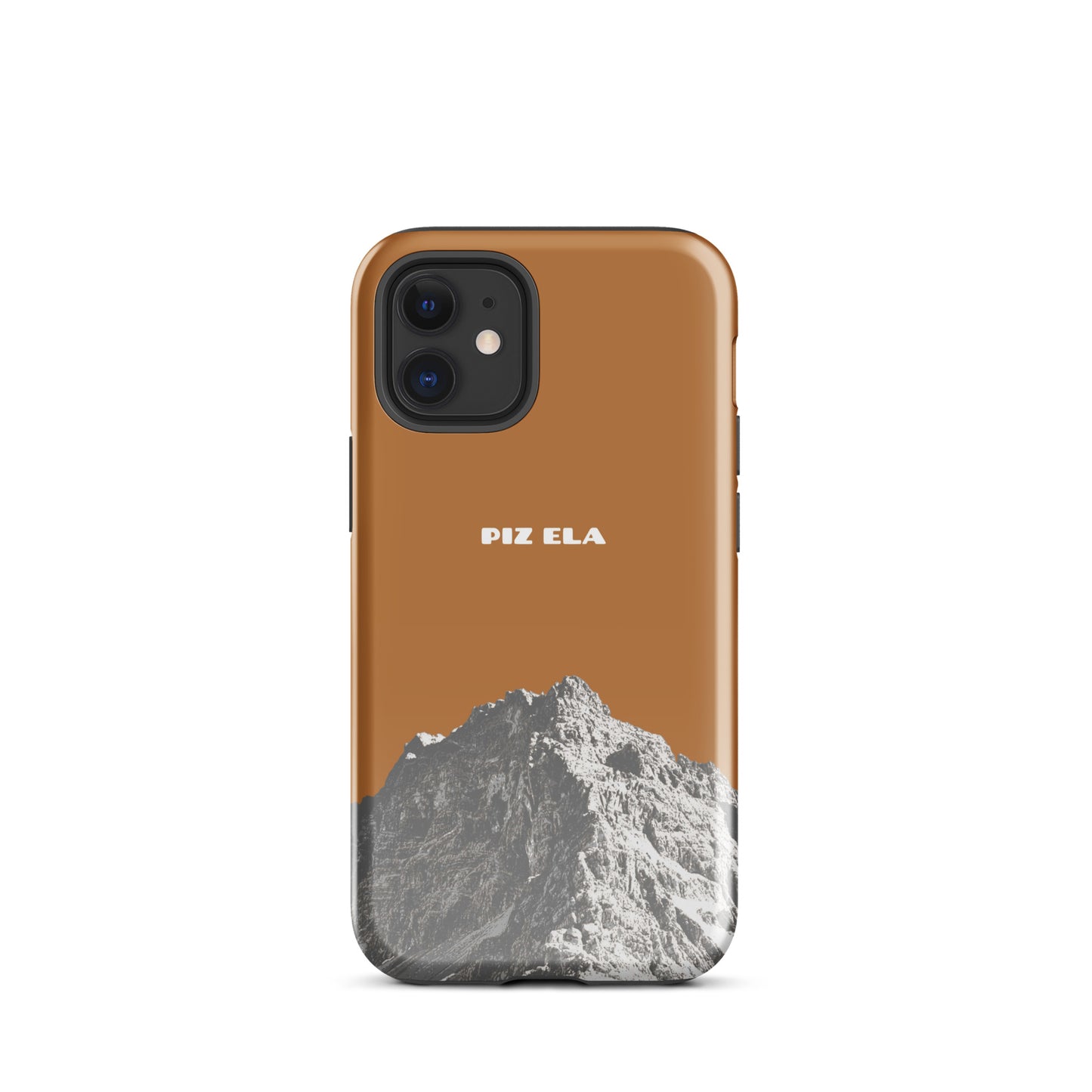 iPhone Handyhülle in Kupferoptik mit Piz Ela Design, glänzende Oberfläche.