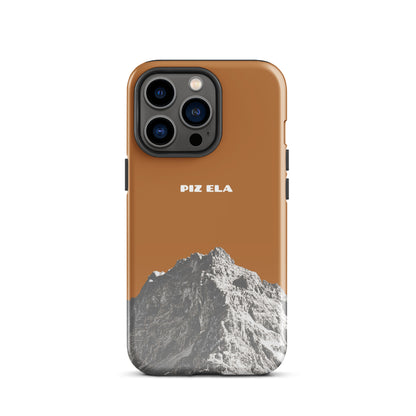 Kupferfarbene iPhone-Hülle mit Piz Ela Design, glänzende Oberfläche, robuste Schutzhülle für iPhone.