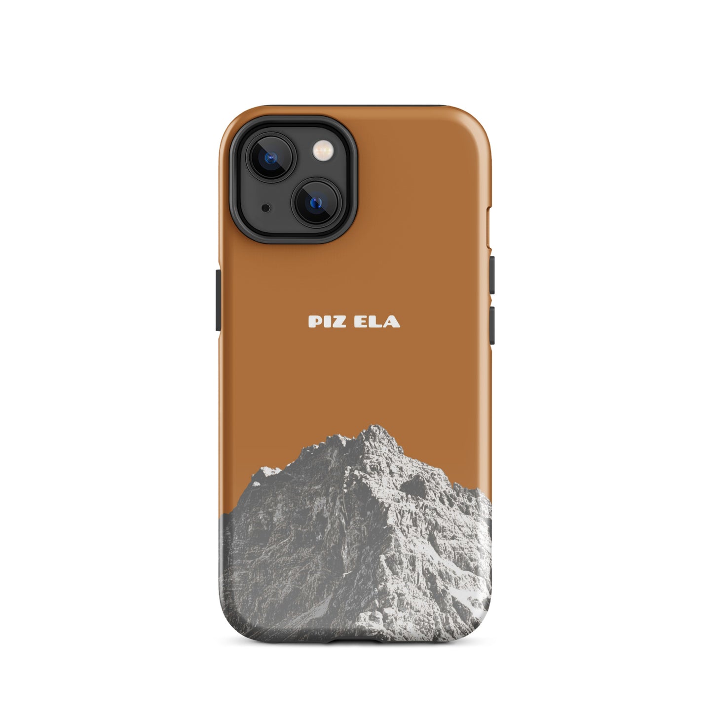 Kupferfarbene iPhone-Hülle mit glänzender Oberfläche, Piz Ela Design, Schutzhülle für iPhone 14.