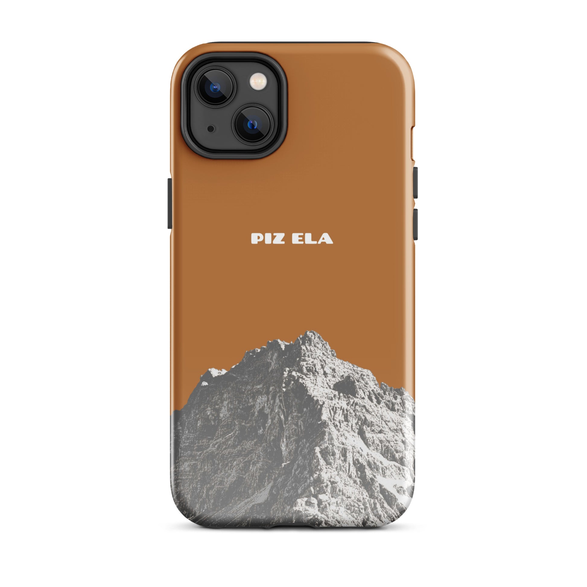 Kupferfarbene iPhone-Hülle mit glänzender Oberfläche und Piz Ela Design