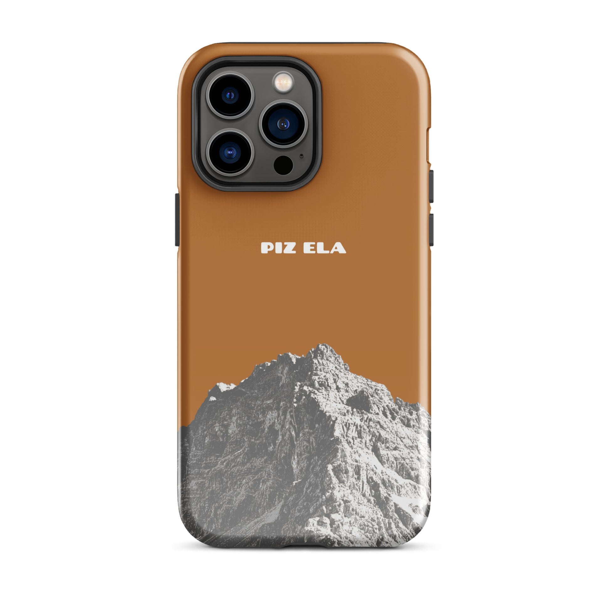iPhone 14 Pro Max Hülle in Kupferoptik mit Piz Ela Motiv, robustes Design