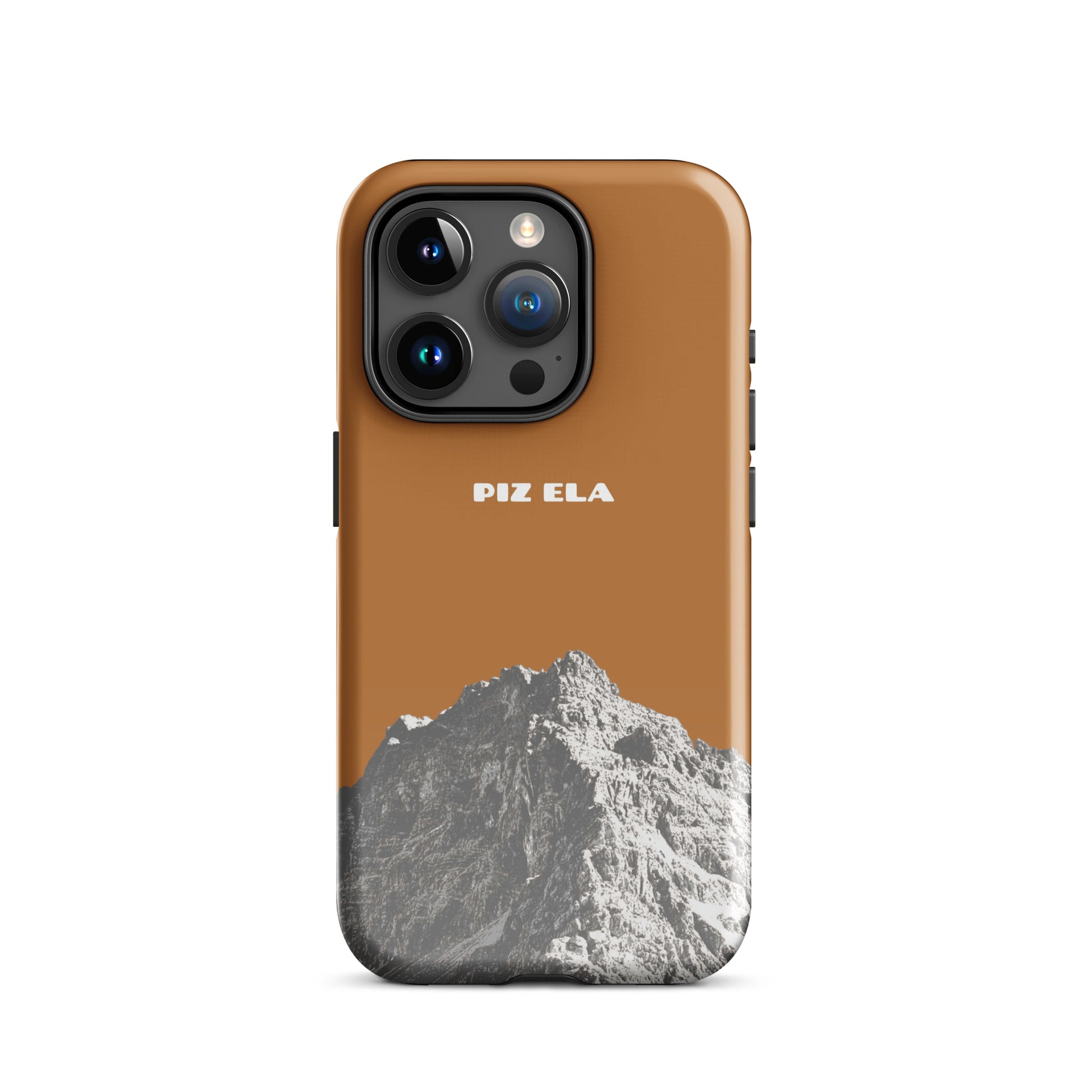 Kupferfarbene iPhone Hülle mit Piz Ela Motiv aus der Schweiz