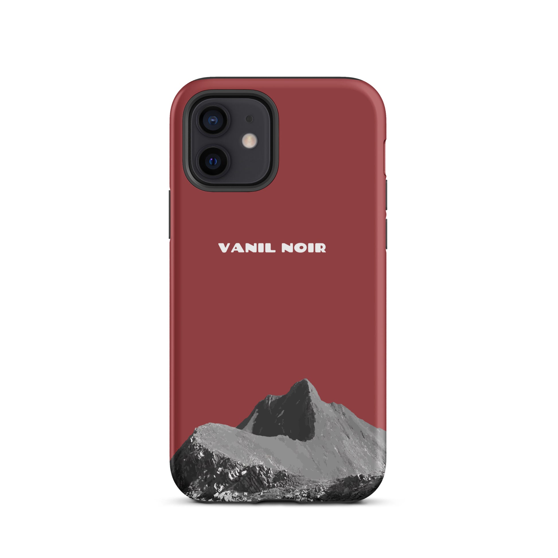 Rote iPhone 12 Hülle aus mattem Material mit Vanil Noir Design, robust und stylisch.