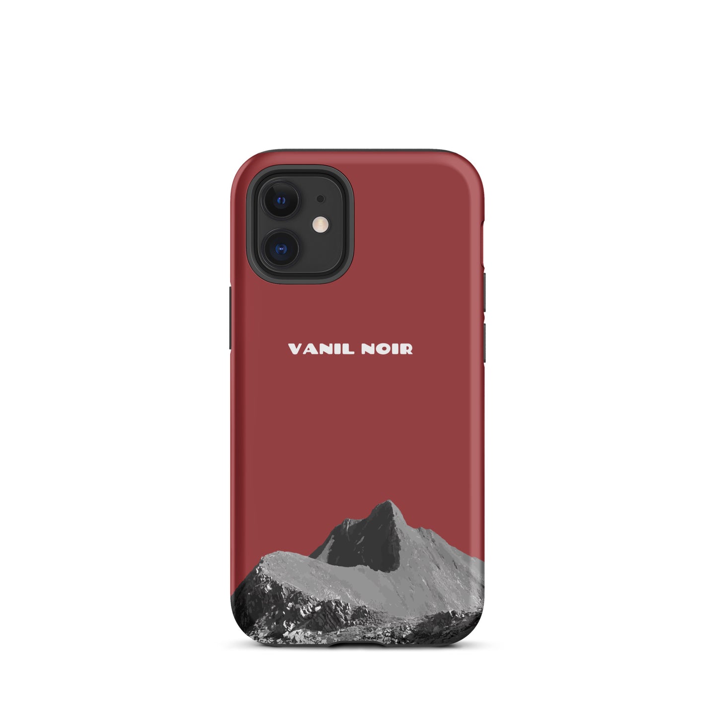 Rote iPhone 12 mini Handyhülle mit Vanil Noir Design, matt, stoßfest, präzise Aussparungen.