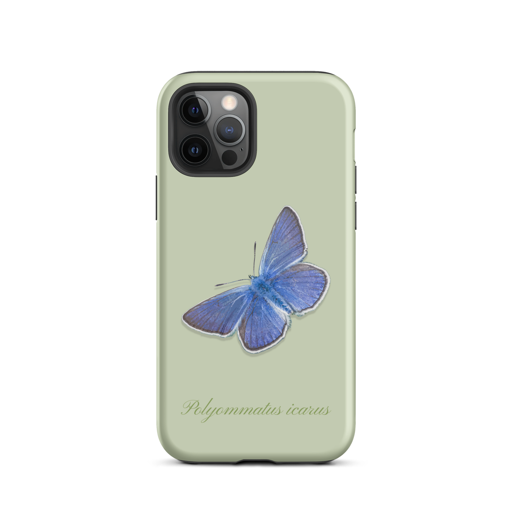 Matte iPhone 12 Pro Hülle in Hellgrün, Bläuling Design, stoßfest, Vorderansicht