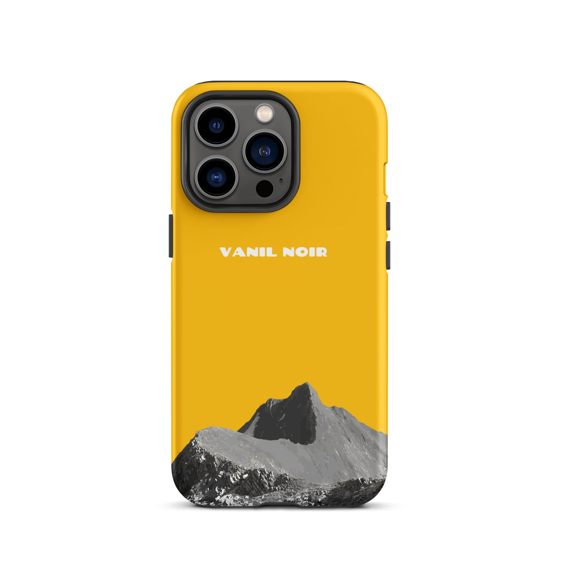 Goldgelbe iPhone 13 Pro Handyhülle mit Vanil Noir Design, matt und robust.