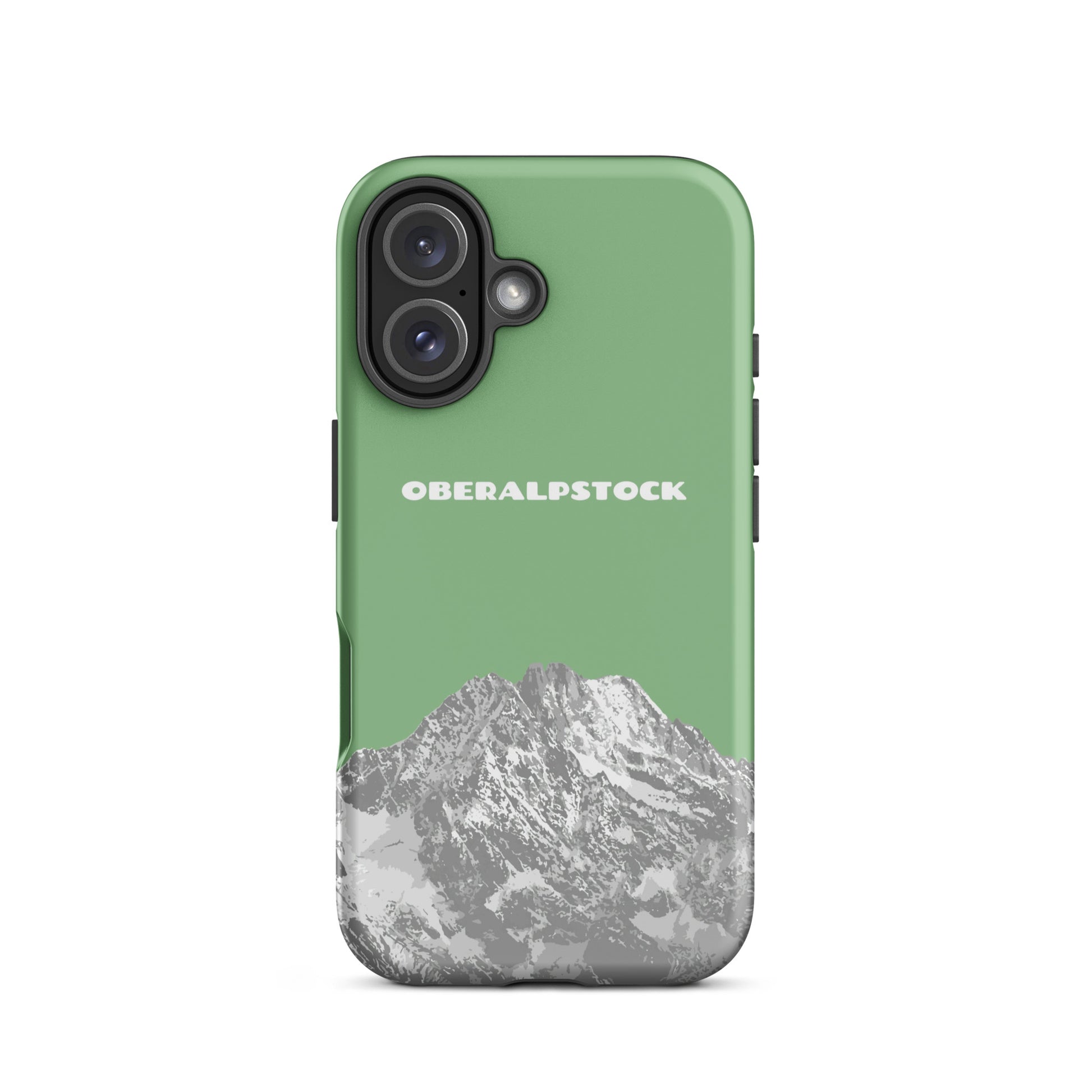 iPhone 16 Hülle in Hellgrün mit mattem Finish und robustem Design, Vorderansicht.