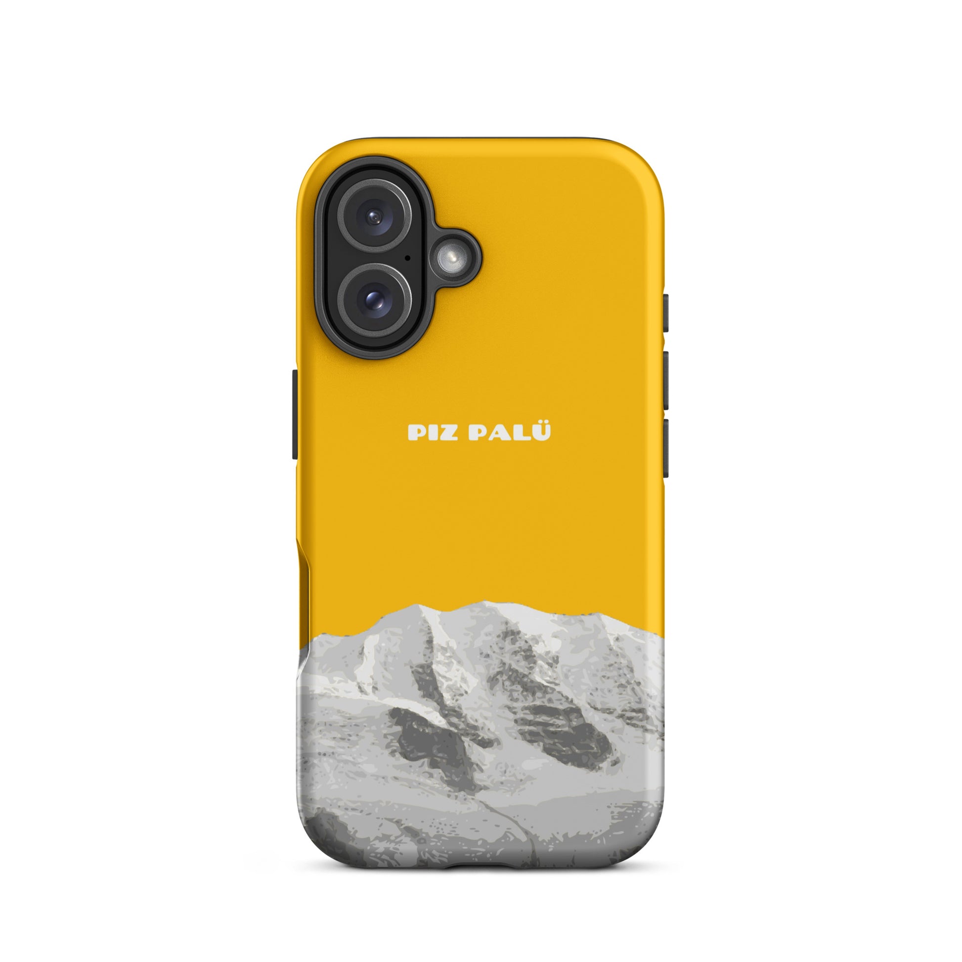 Goldgelbe iPhone Hülle mit Piz Palü Motiv, matt, robuste Schutzhülle für iPhone 16