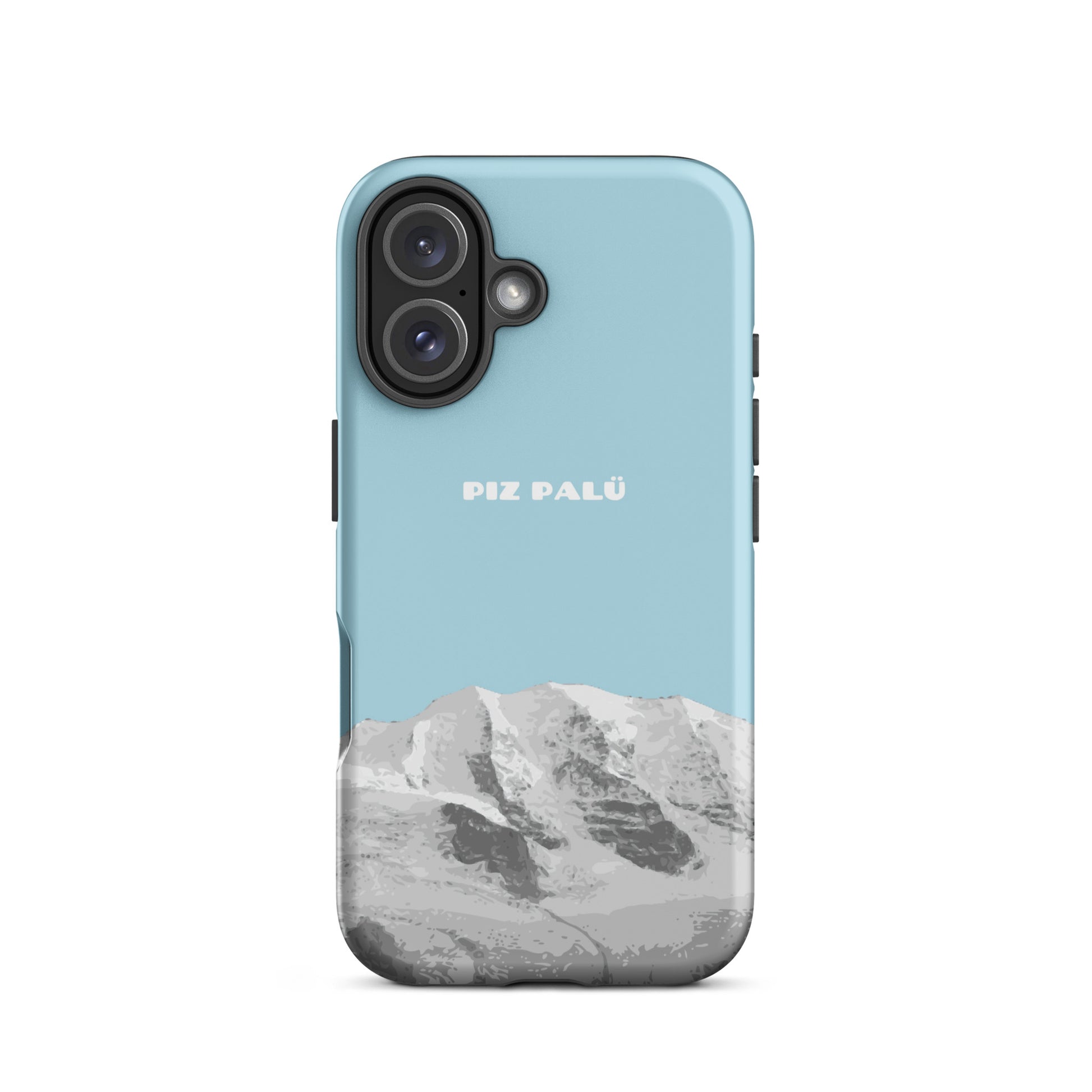 iPhone 16 Hülle in Hellblau, matt, mit Piz Palü Motiv, Vorderansicht