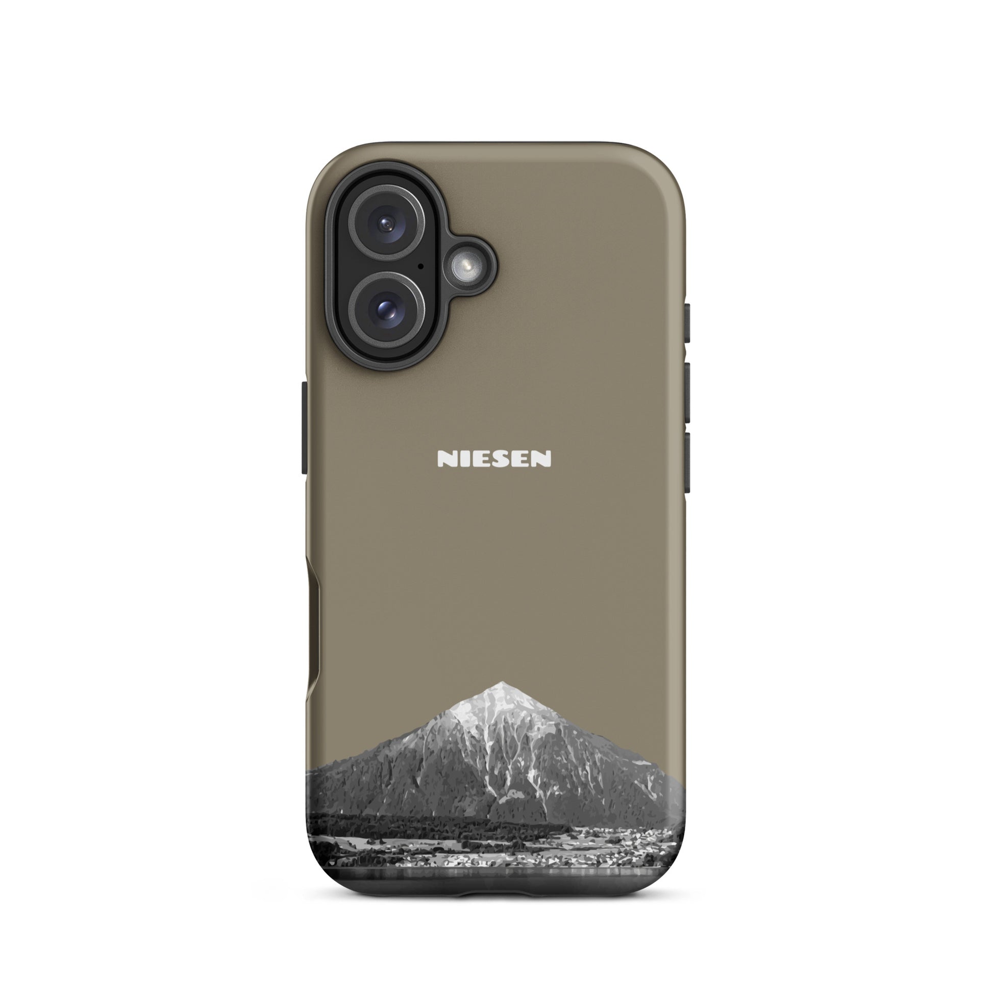 Graubraune iPhone 16 Handyhülle mit Niesen-Motiv, matt, stoßfest
