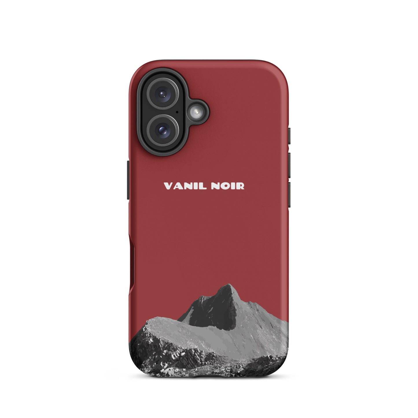 Rote iPhone 16 Handyhülle mit matte Oberfläche und Vanil Noir Design für besseren Griff.