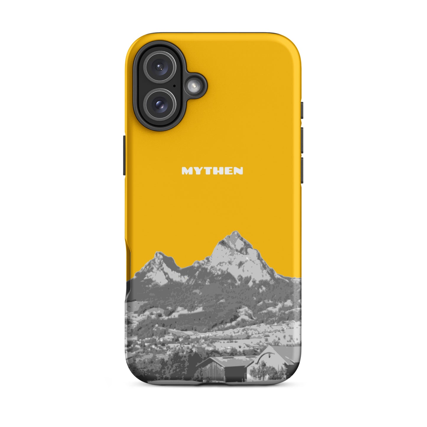 iPhone 16 Plus Hülle in Goldgelb mit Mythen-Motiv, matt, stoßfest