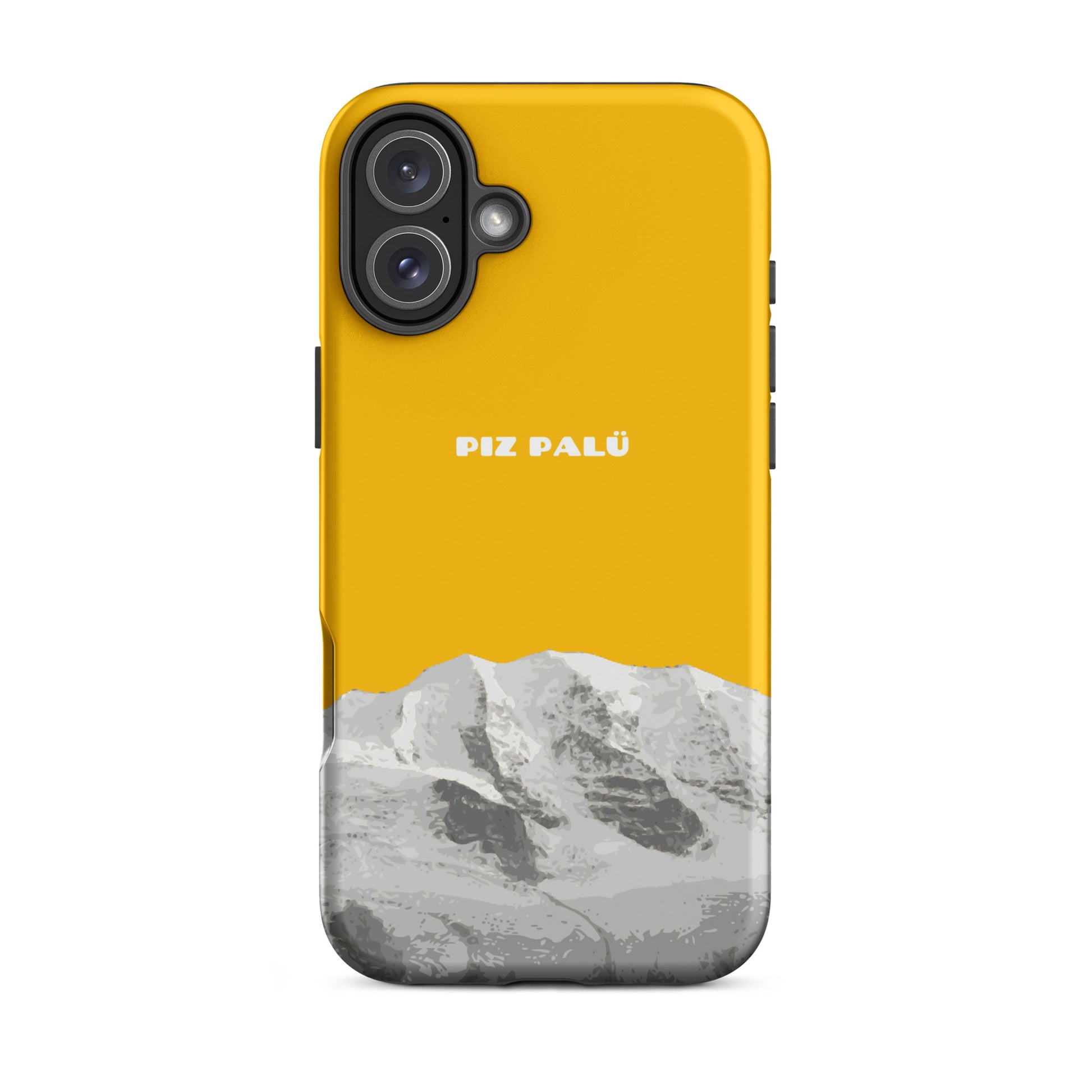 Goldgelbe iPhone Handyhülle mit Piz Palü Design, matt, robuste Schutzhülle für iPhone 16 Plus