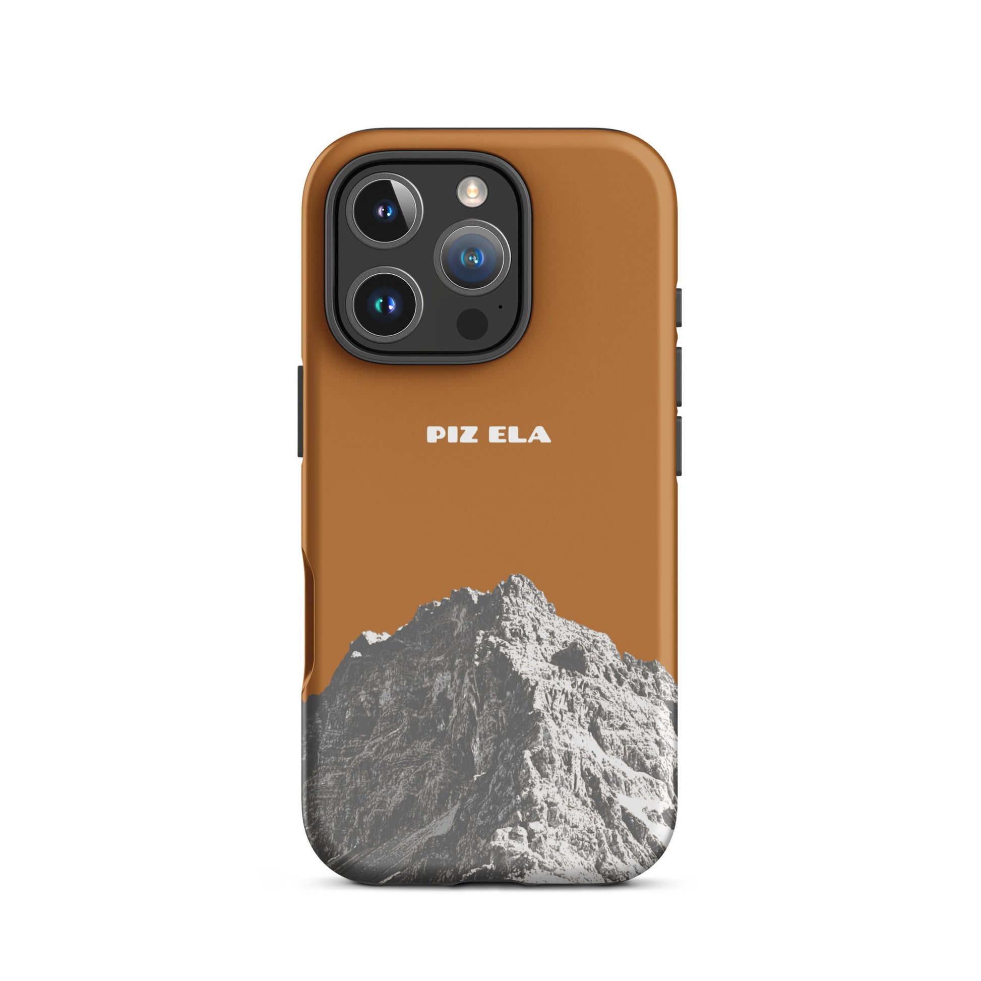 Robuste iPhone Handyhülle in Kupferoptik mit mattem Finish, Piz Ela Design, passend für iPhone 16 Pro.