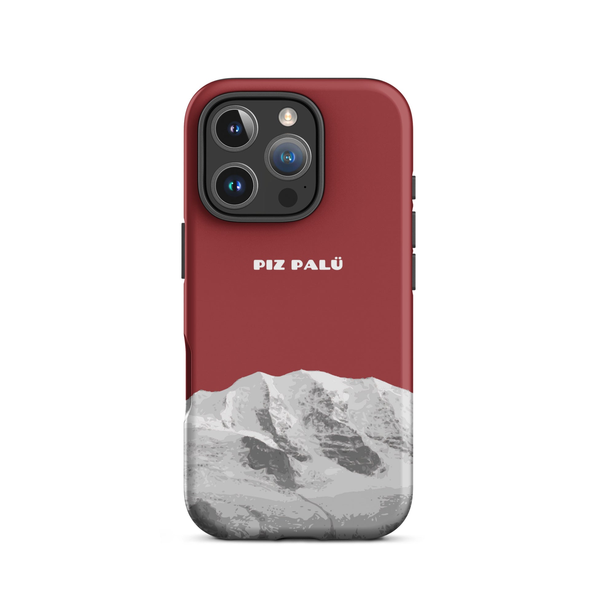 Rote iPhone Hülle mit Piz Palü Motiv, matt, für iPhone 15 Pro, Vorderansicht