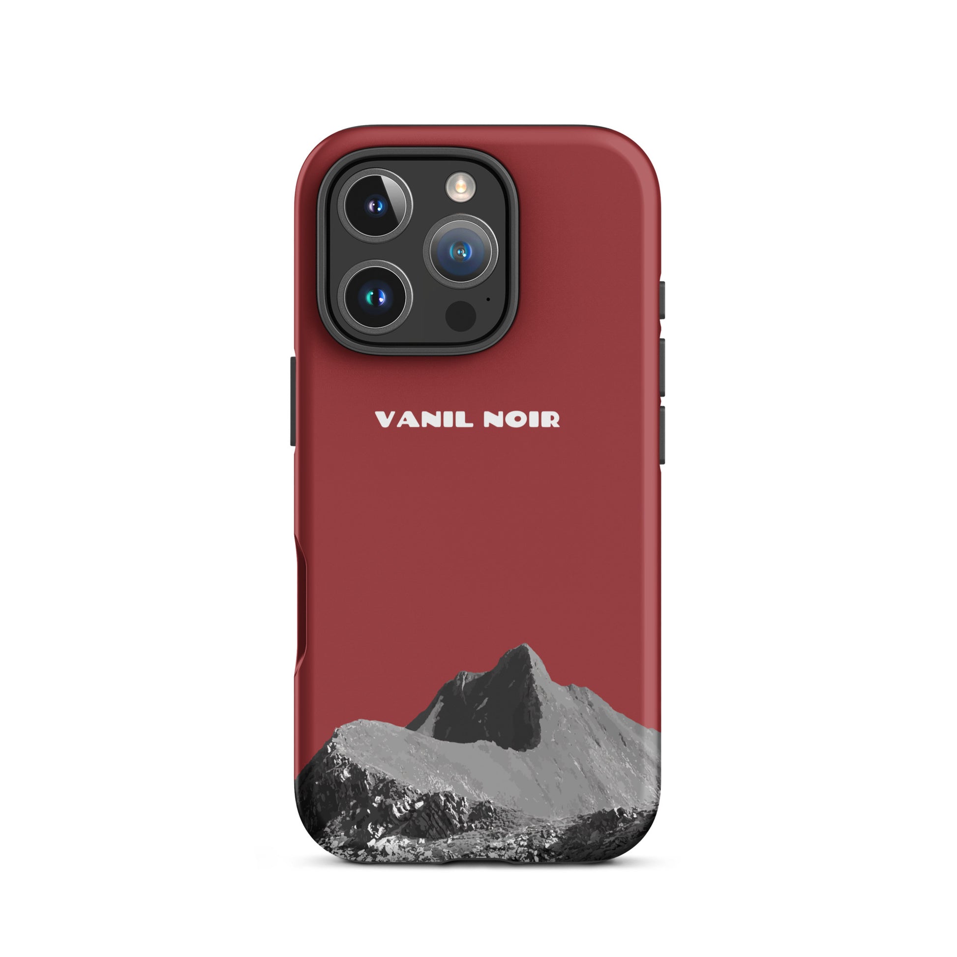 Rote iPhone 16 Pro Handyhülle mit Vanil Noir Design, matt, robust, präzise Aussparungen