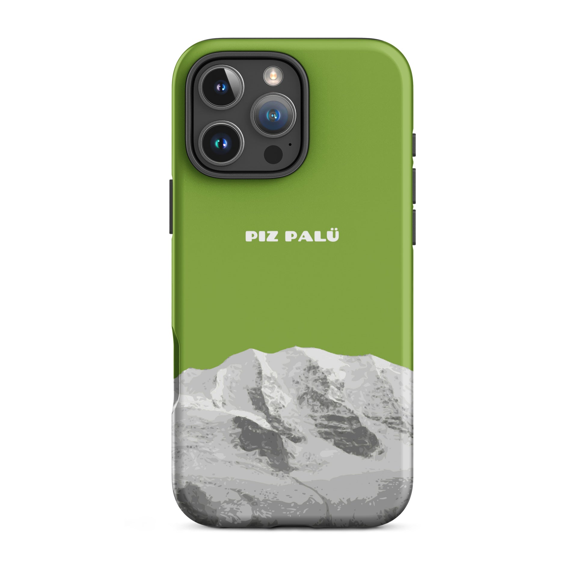 Gelbe iPhone Hülle mit Piz Palü Motiv in mattem Finish für iPhone 16 Pro Max.