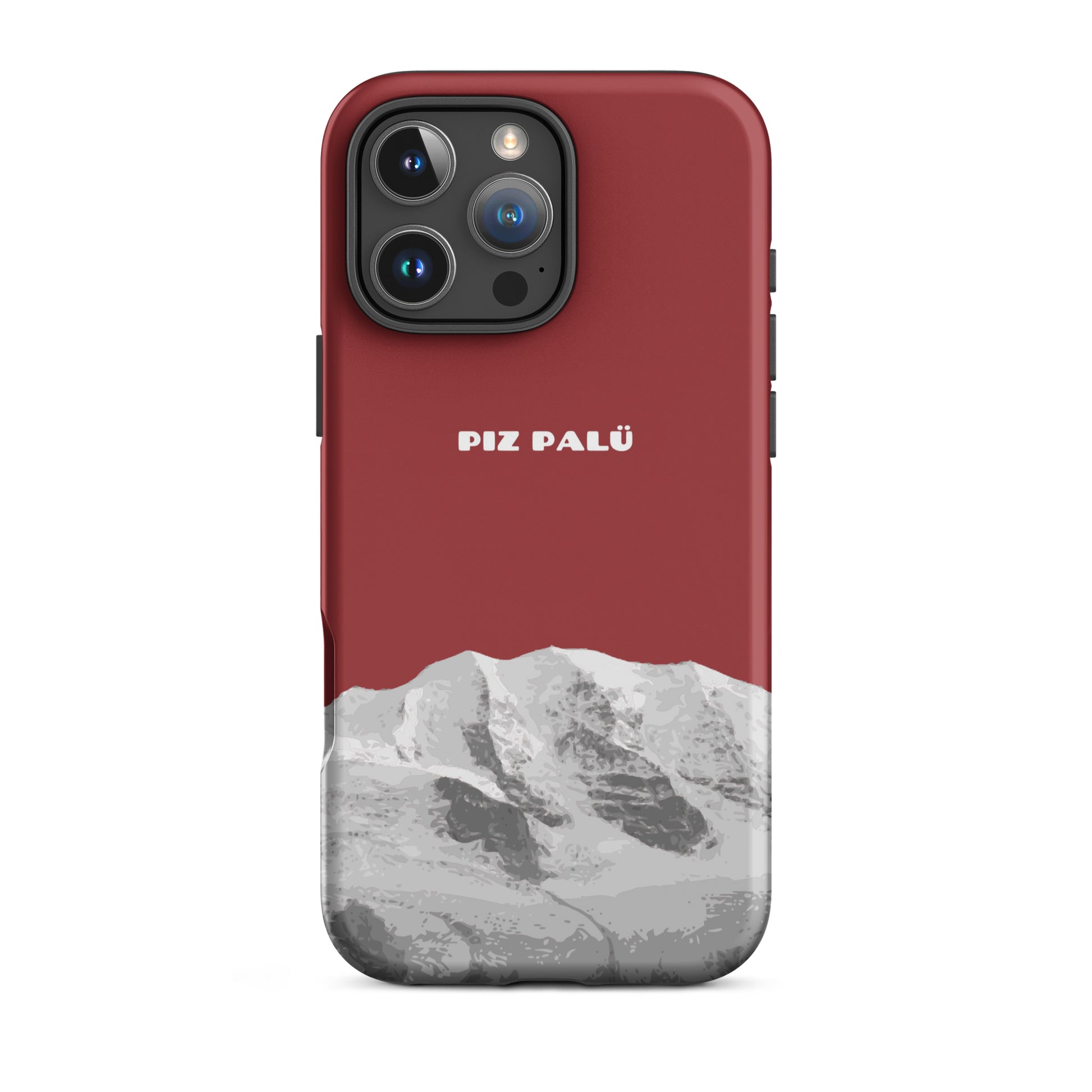 Rote iPhone Handyhülle mit Piz Palü Motiv, matte Oberfläche, Frontansicht