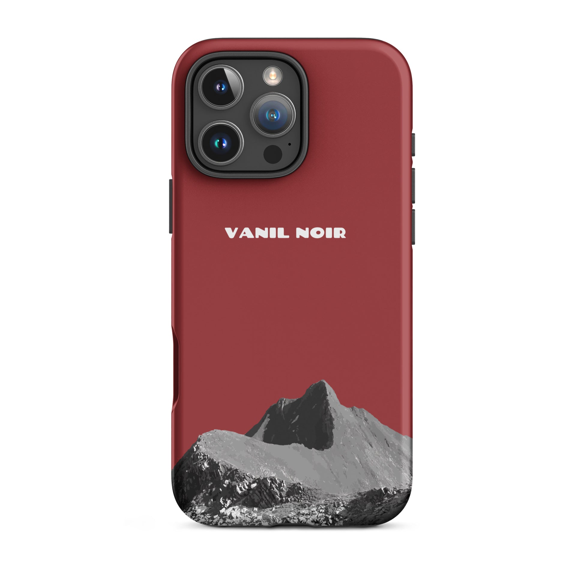 Matte rote iPhone 16 Pro Max Handyhülle mit Vanil Noir Design aus der Schweiz.